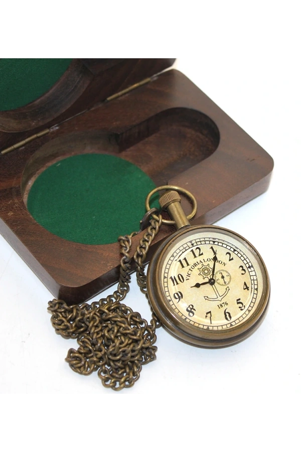 Bidebuvar Ahşap Kutulu Pirinç Köstekli Saat Model 6