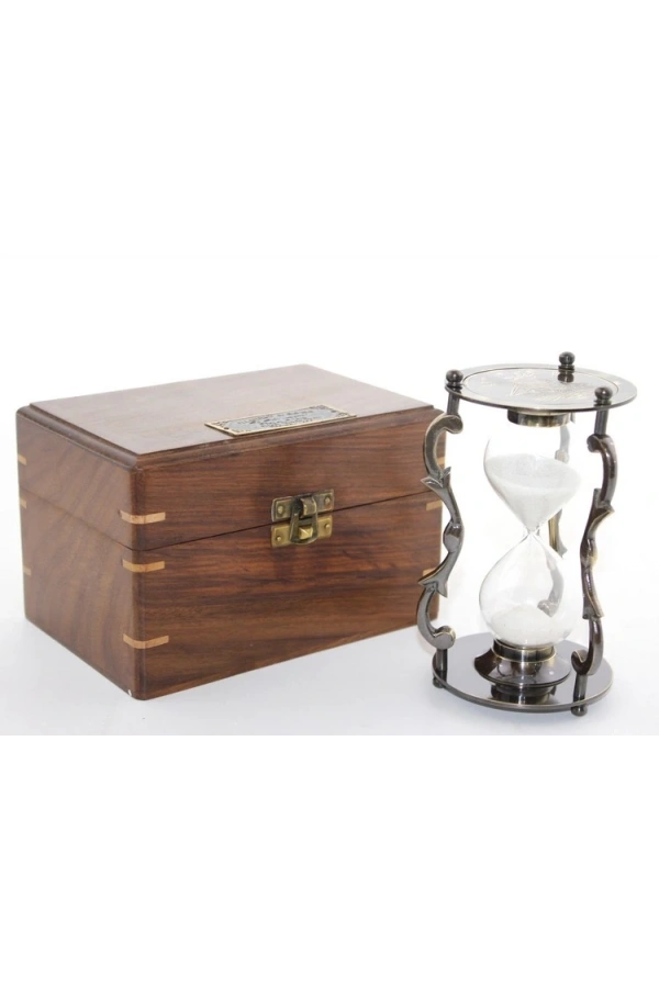 Bidebuvar Ahşap Kutulu Pirinç Kum Saati