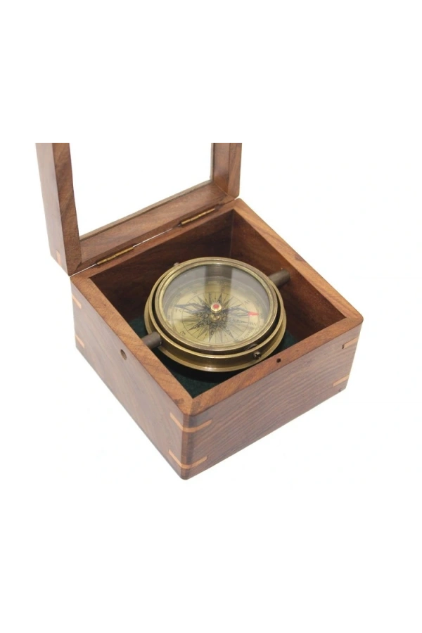 Bidebuvar Ahşap Kutulu Pirinç Pusula Model 14