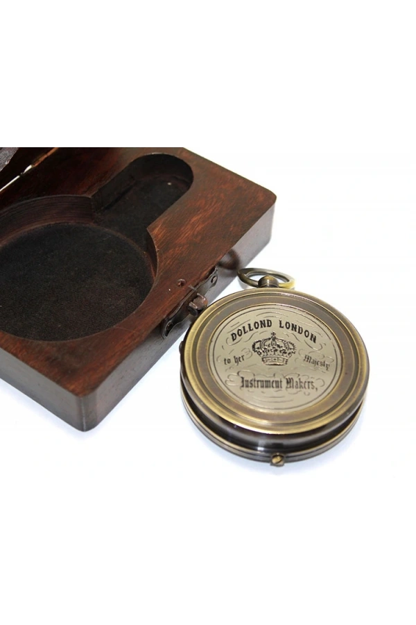 Bidebuvar Ahşap Kutulu Üzeri Desenli Pirinç Pusula