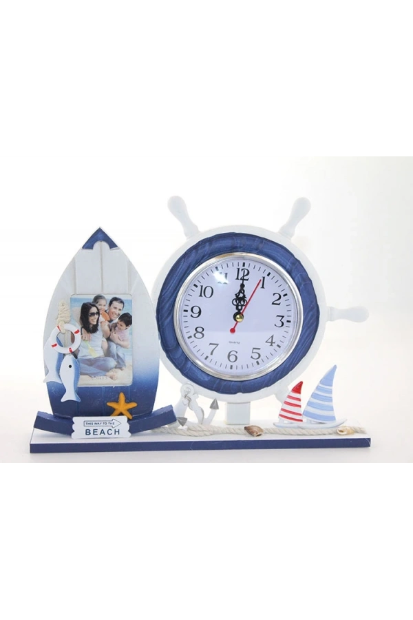 Bidebuvar Ahşap Marin Dümenli Çerçeveli Saat Model 1
