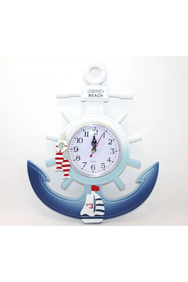 Bidebuvar Ahşap Marin Dümenli Ve Çapa Tasarımı Saat Model 1