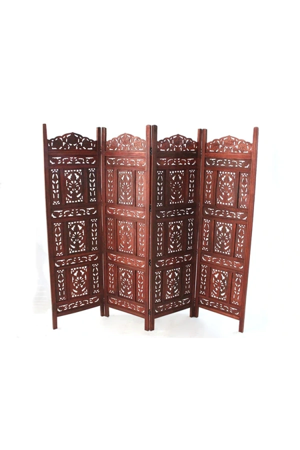 Bidebuvar Ahşap Maun Rengi El Oyması Paravan