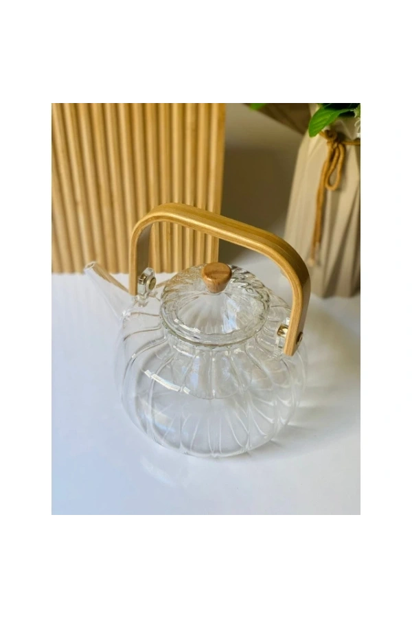 Bidebuvar Ahşap Saplı Cam Çizgili Demlik