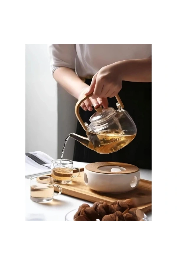 Bidebuvar Ahşap Saplı Cam Filtreli Demlik