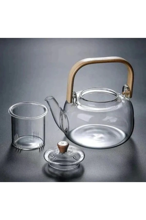 Bidebuvar Ahşap Saplı Cam Filtreli Demlik