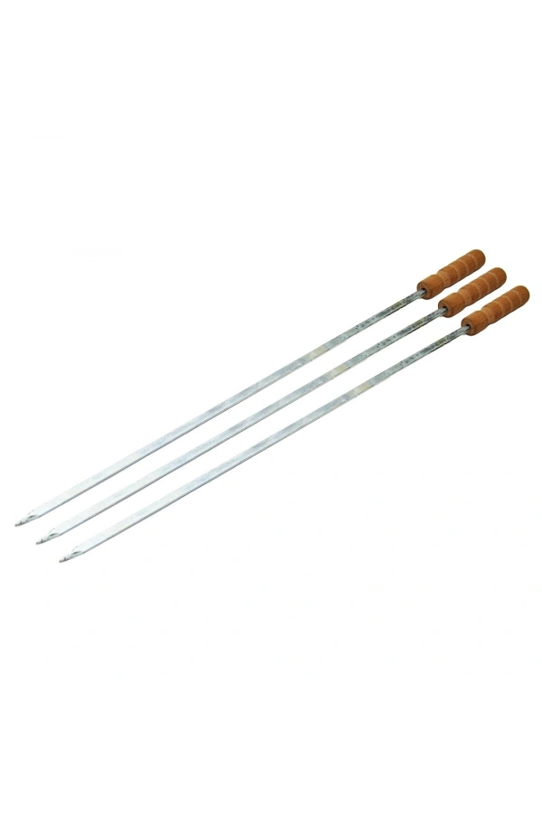 Bidebuvar Ahşap Saplı Tavuk Şişi - Dar Yassı - Metal - 50 cm