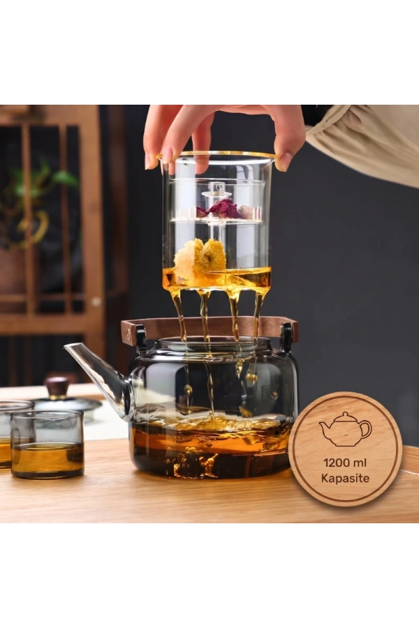 Bidebuvar Akasya Saplı Demlik - 1200 ml - Borosilikat Cam