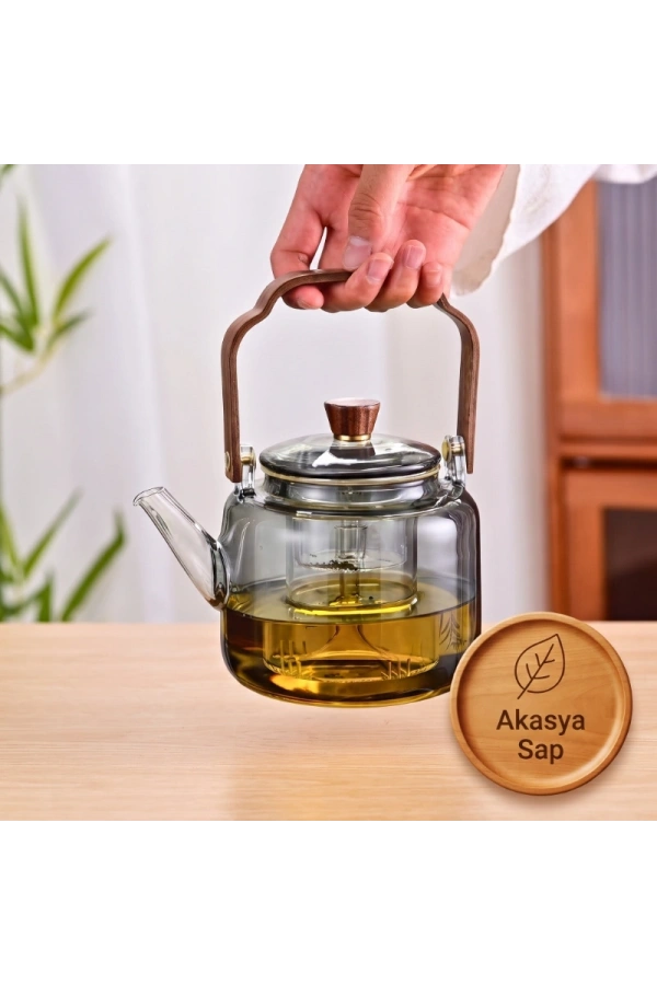 Bidebuvar Akasya Saplı Demlik - 1200 ml - Borosilikat Cam