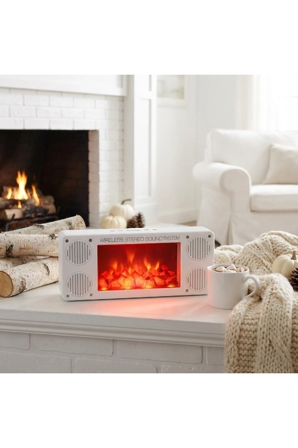 Bidebuvar Alev Şömine Efektli Bluetooth Hoparlör Beyaz