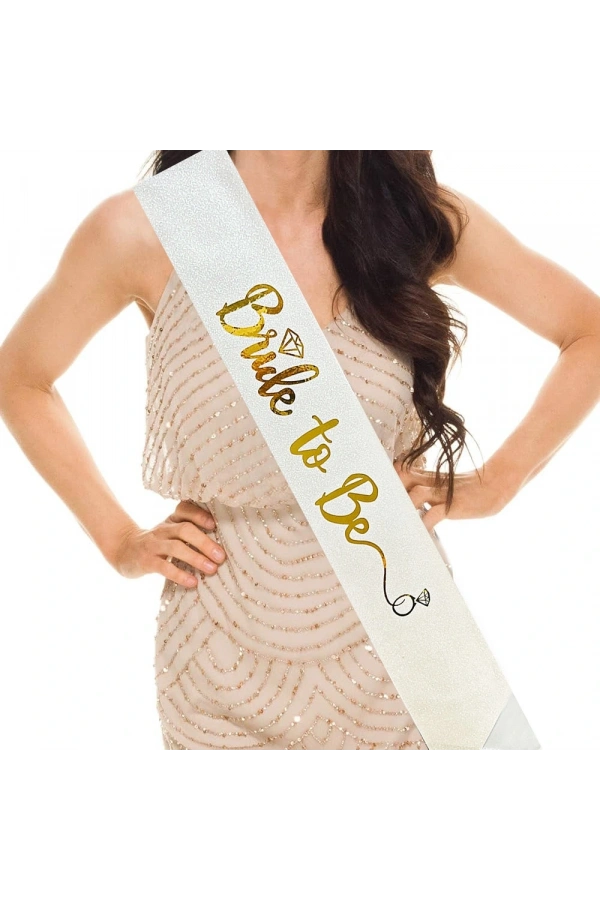 Bidebuvar Altın Bride To Be Yazılı Beyaz Kuşak