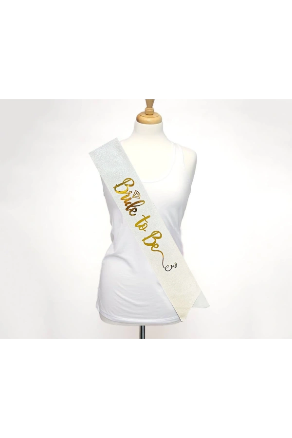 Bidebuvar Altın Bride To Be Yazılı Beyaz Kuşak