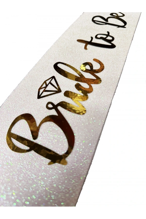 Bidebuvar Altın Bride To Be Yazılı Beyaz Kuşak