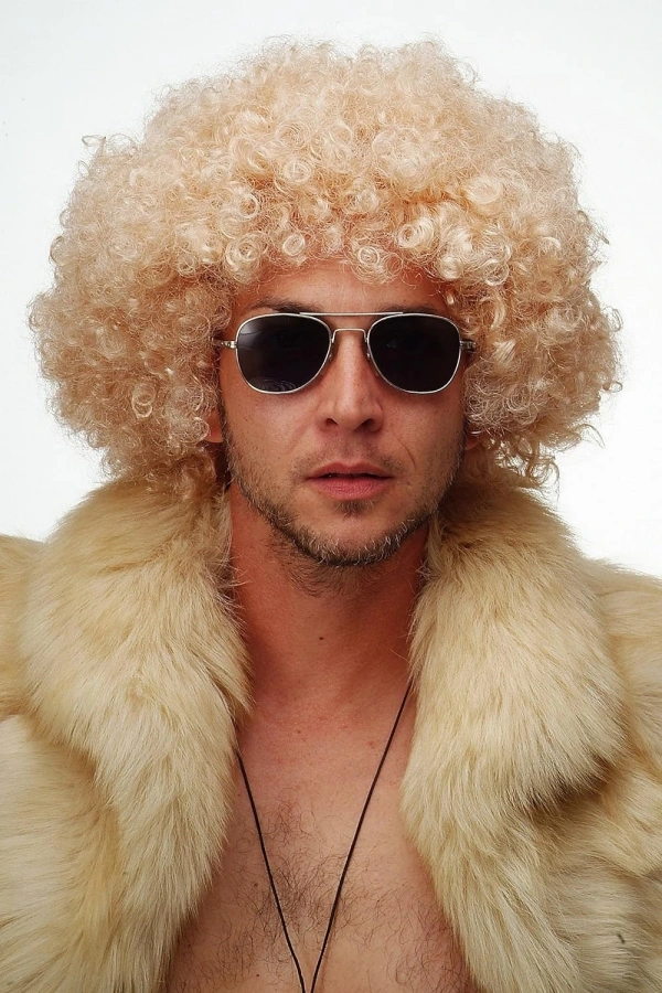 Bidebuvar Altın Renk Kıvırcık Afro Parti Peruğu