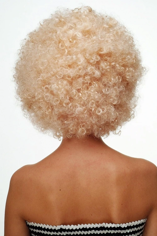 Bidebuvar Altın Renk Kıvırcık Afro Parti Peruğu