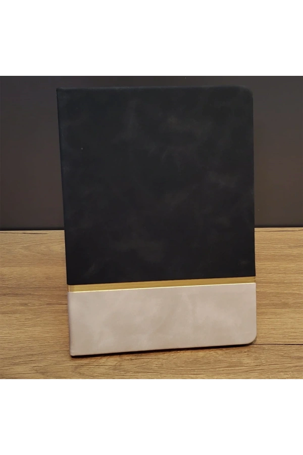 Bidebuvar Altın Şeritli Siyah Deri Not Defteri