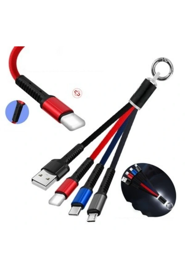 Bidebuvar Anahtarlık Çoklu Şarj Kablosu 4 Başlıklı