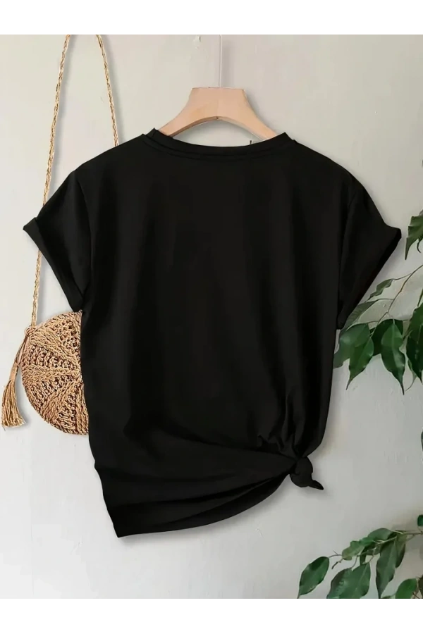 Bidebuvar Anneler Günü Hediye Anne Temalı Baskılı Oversize Bisiklet Yaka T-shirt - Siyah