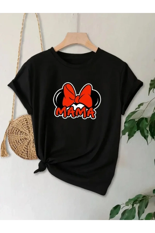 Bidebuvar Anneler Günü Hediye Anne Temalı Baskılı Oversize Bisiklet Yaka T-shirt - Siyah