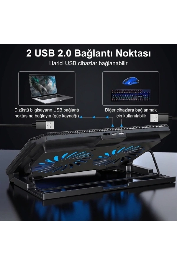Bidebuvar Ayarlanabilir Yükseklik Kademeli Laptop Soğutucu Fan