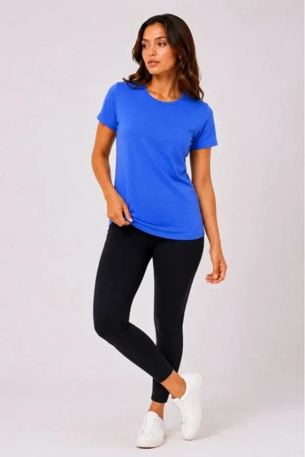 Bidebuvar Basic Bisiklet Yaka Yazlık Slim Fit T-Shirt - Mavi - Hardal Sarısı