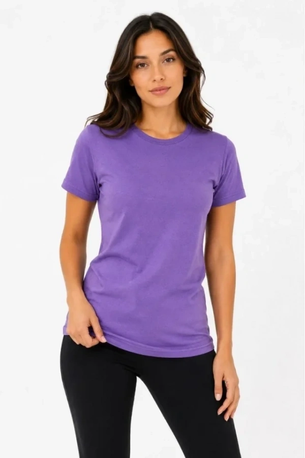 Bidebuvar Basic Bisiklet Yaka Yazlık Slim Fit T-Shirt - Mor - Petrol Mavisi