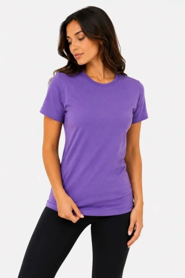 Bidebuvar Basic Bisiklet Yaka Yazlık Slim Fit T-Shirt - Mor  - Turuncu