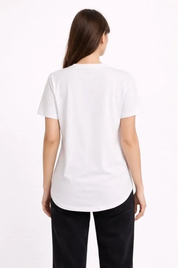 Bidebuvar Basic T-Shirt Kısa Kol Bisiklet Yaka Oval Kesim Tişört - Beyaz