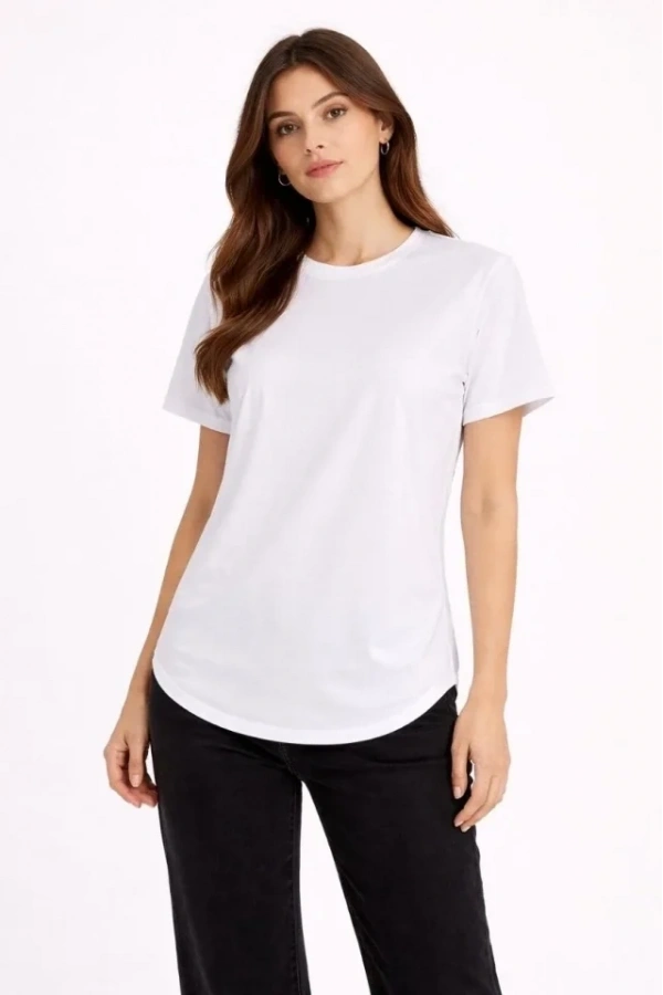 Bidebuvar Basic T-Shirt Kısa Kol Bisiklet Yaka Oval Kesim Tişört - Beyaz