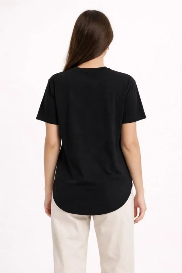 Bidebuvar Basic T-Shirt Kısa Kol Bisiklet Yaka Oval Kesim Tişört - Siyah