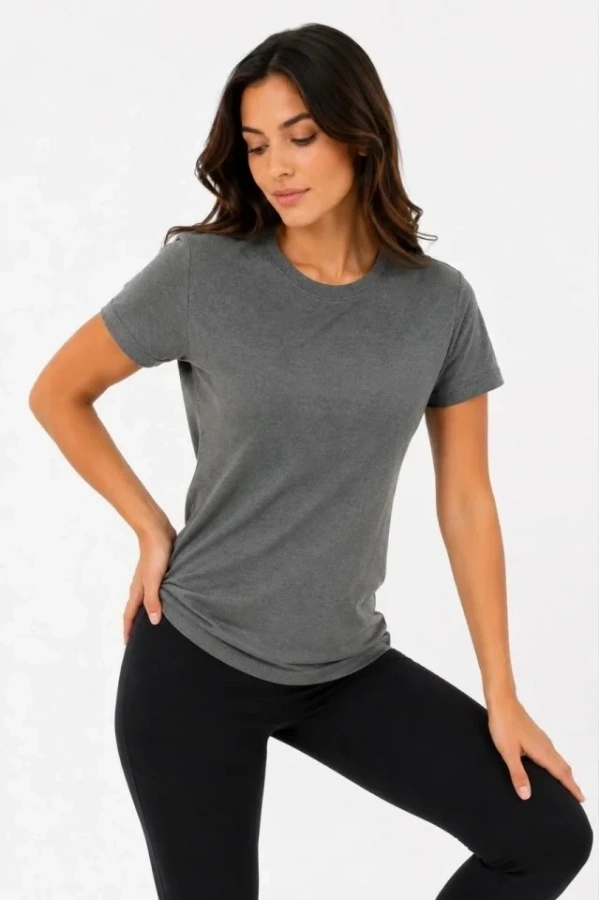 Bidebuvar Basic Tişört Bisiklet Yaka Kısa Kol Günlük Yazlık Slim Fit T-Shirt - Antrasit