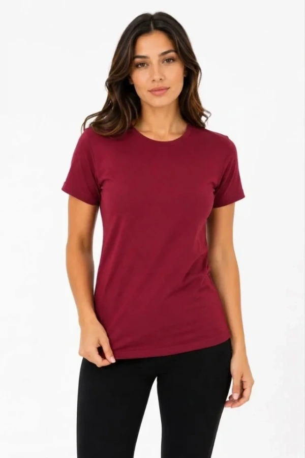 Bidebuvar Basic Tişört Bisiklet Yaka Kısa Kol Günlük Yazlık Slim Fit T-Shirt - Bordo