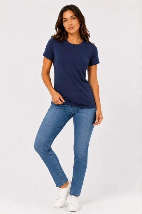 Bidebuvar Basic Tişört Bisiklet Yaka Kısa Kol Günlük Yazlık Slim Fit T-Shirt - Lacivert