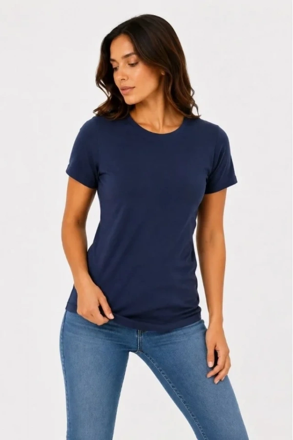 Bidebuvar Basic Tişört Bisiklet Yaka Kısa Kol Günlük Yazlık Slim Fit T-Shirt - Lacivert