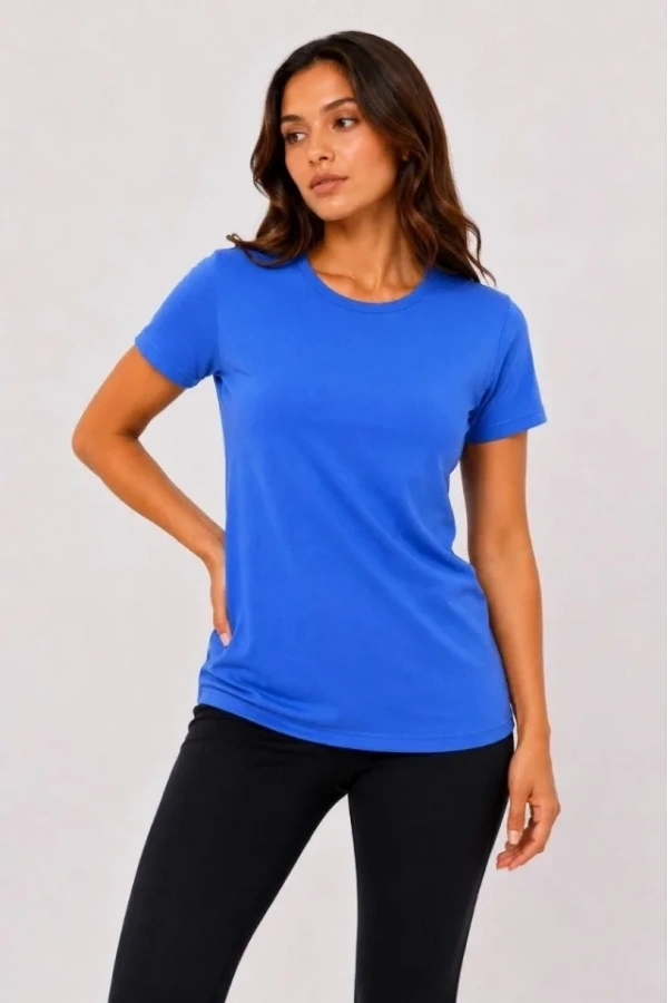 Bidebuvar Basic Tişört Bisiklet Yaka Kısa Kol Günlük Yazlık Slim Fit T-Shirt - Mavi