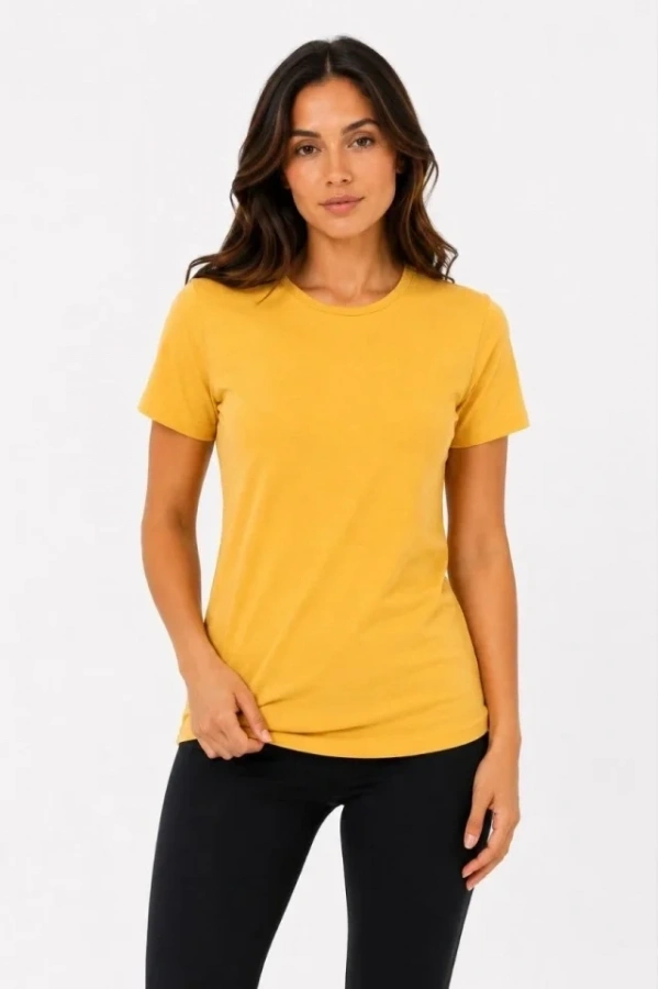 Bidebuvar Basic Tişört Bisiklet Yaka Kısa Kol Günlük Yazlık Slim Fit T-Shirt - Sarı