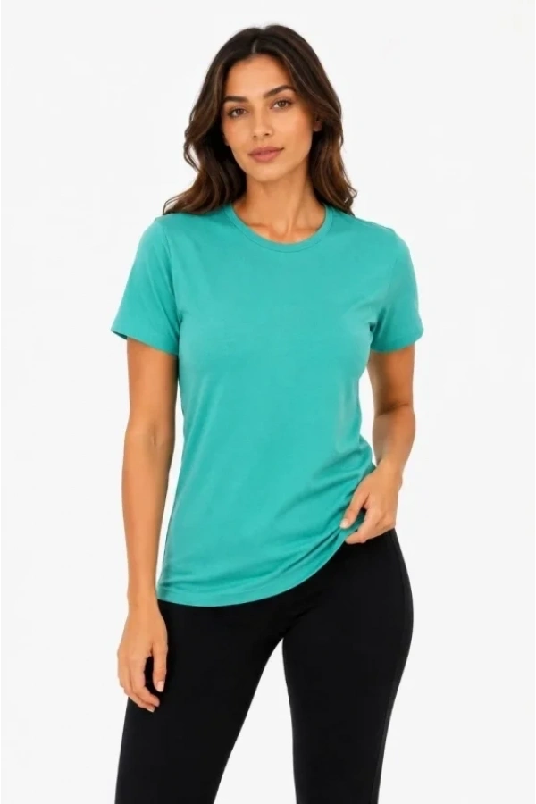 Bidebuvar Basic Tişört Bisiklet Yaka Kısa Kol Günlük Yazlık Slim Fit T-Shirt - Su Yeşili
