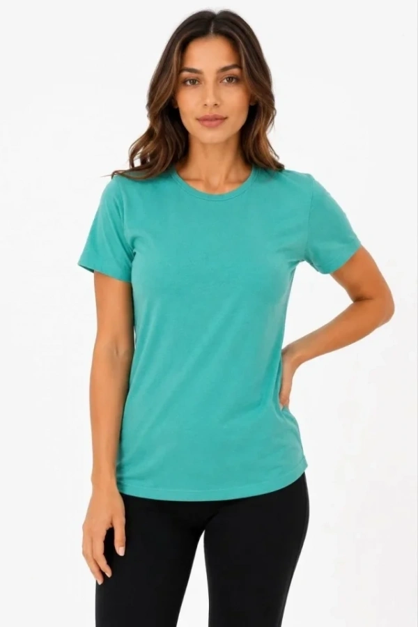Bidebuvar Basic Tişört Bisiklet Yaka Kısa Kol Günlük Yazlık Slim Fit T-Shirt - Su Yeşili