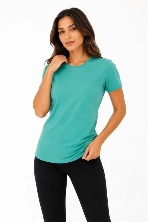 Bidebuvar Basic Tişört Bisiklet Yaka Kısa Kol Günlük Yazlık Slim Fit T-Shirt - Su Yeşili