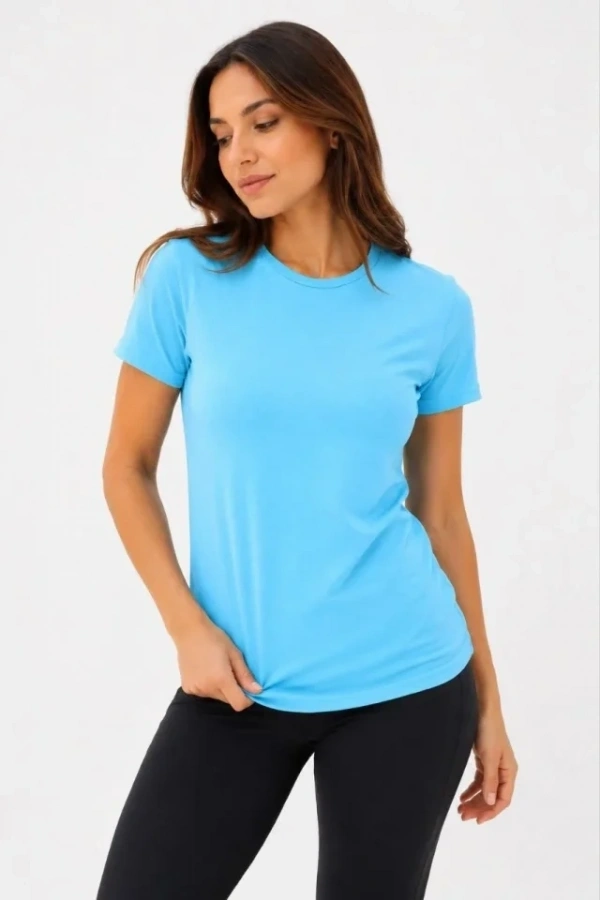 Bidebuvar Basic Tişört Bisiklet Yaka Kısa Kol Günlük Yazlık Slim Fit T-Shirt - Turkuaz