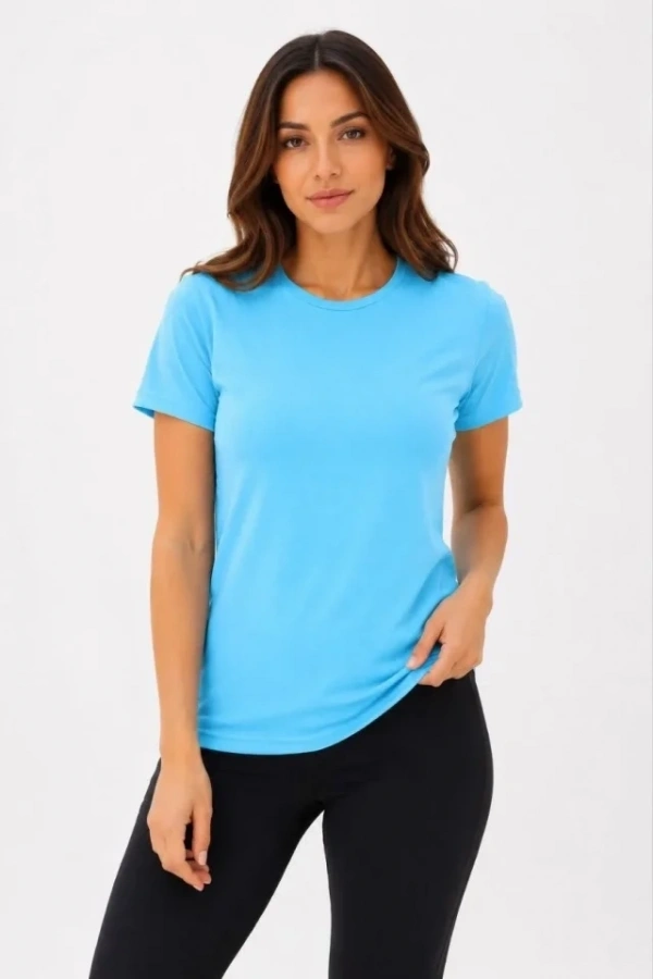Bidebuvar Basic Tişört Bisiklet Yaka Kısa Kol Günlük Yazlık Slim Fit T-Shirt - Turkuaz