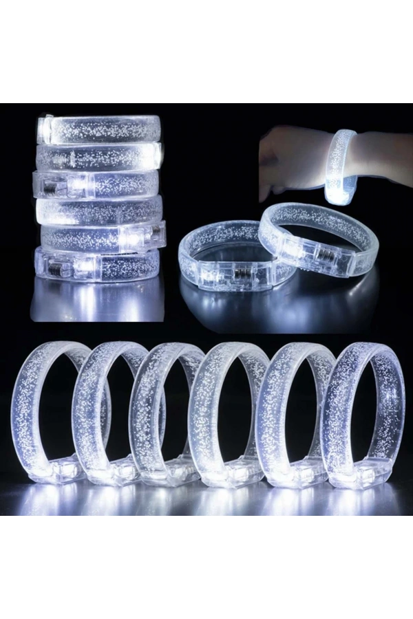 Bidebuvar Beyaz-Gümüş Led Işıklı Baskı Yapılabilen Pilli Bileklik Bilezik