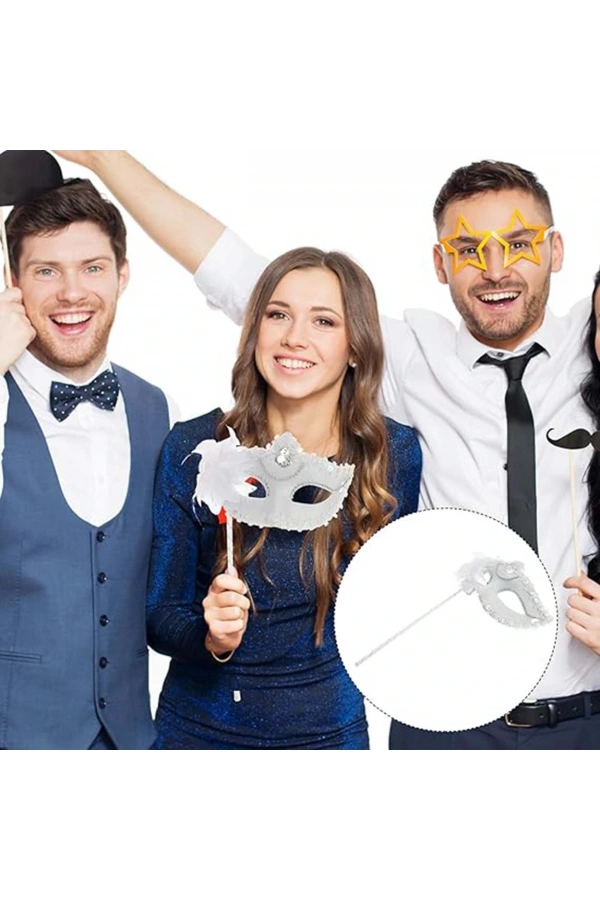 Bidebuvar Beyaz Işıltılı Tutmalı Fotoğraf Çekimi Maskesi