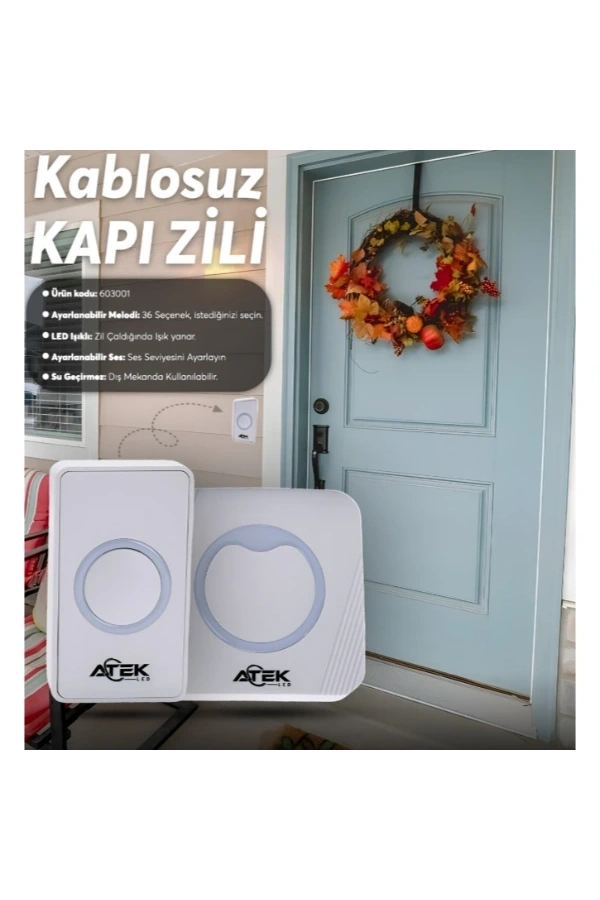 Bidebuvar Beyaz Kablosuz Su Geçirmez Kapı Zili