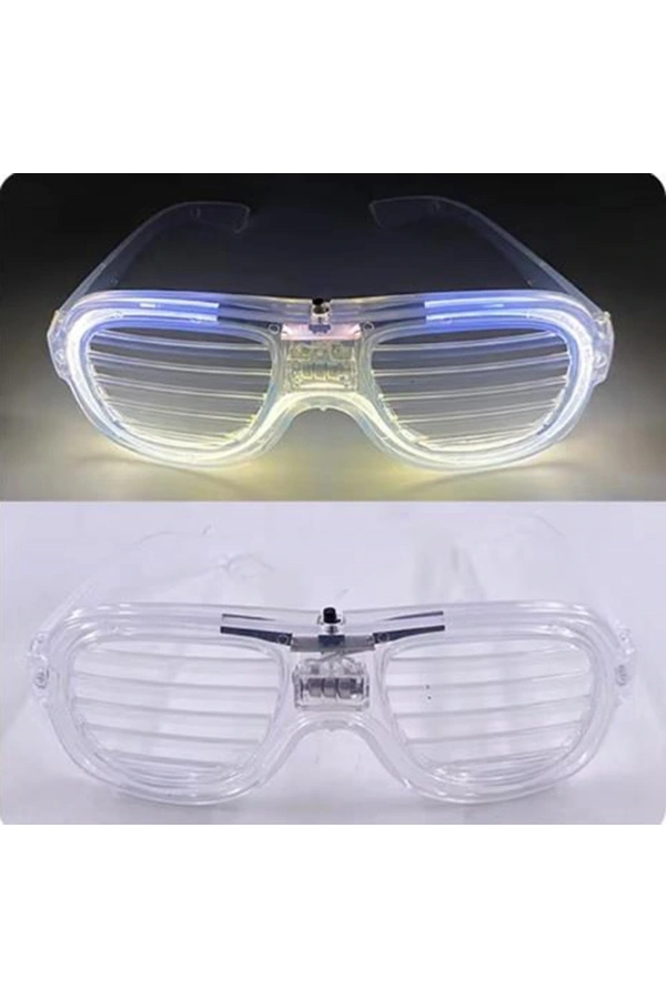 Bidebuvar Beyaz Led Işıklı Parti Gözlüğü - Neon 3 Modlu