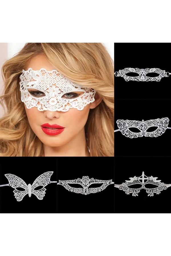 Bidebuvar Beyaz Renk Dantel Kesim Balo Maskesi