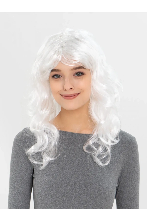 Bidebuvar Beyaz Renk Kahküllü Dalgalı Uzun Parti Peruğu