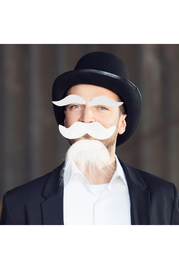 Bidebuvar Beyaz Renk Kendinden Yapışkanlı Takma Sakal Bıyık ve Kaş Seti