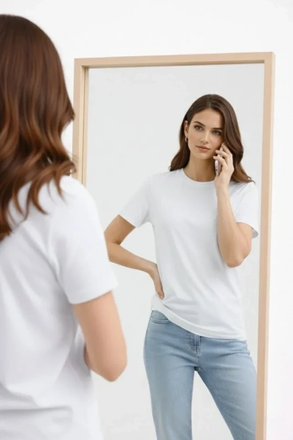 Bidebuvar Bisiklet Yaka Tişört Regular Kalıp Basic Pamuklu Günlük Kullanım T-shirt - Beyaz