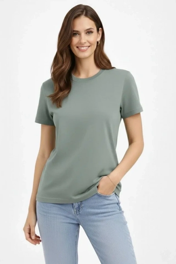 Bidebuvar Bisiklet Yaka Tişört Regular Kalıp Basic Pamuklu Günlük Kullanım T-shirt - Mint Yeşili